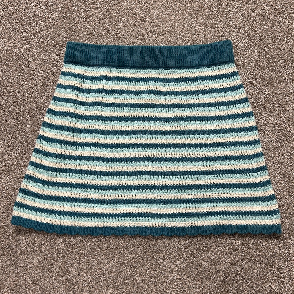 Wild Fable Skirt Womens Large Blue Teal Stripe Knit Mini Elastic Waist Casual